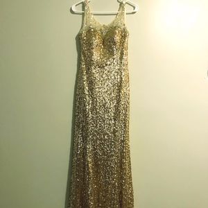 Gold Sequined Prom Dress